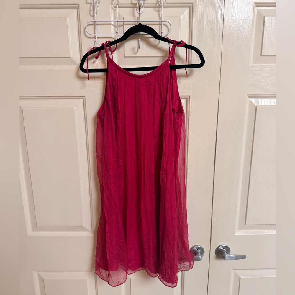 NWT Laundry by Design 100% Silk Hot Pink Tie Strap V back Dress